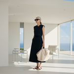 Load image into Gallery viewer, Editorial - Midnight Blue Outfit, Nude Bag
