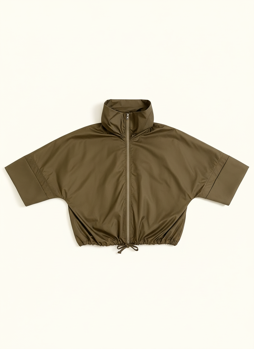 Olive green jacket flat lay - full length