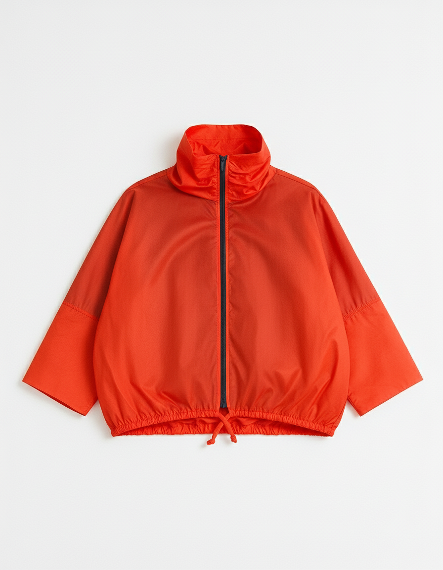 Red-orange jacket - blue zipper