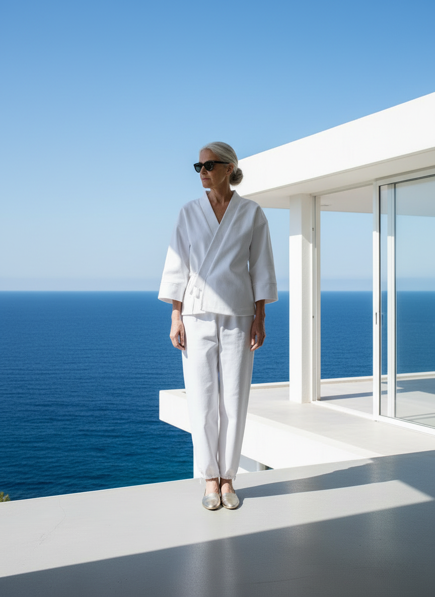 White Denim Judo Set Mediterranean Seascape